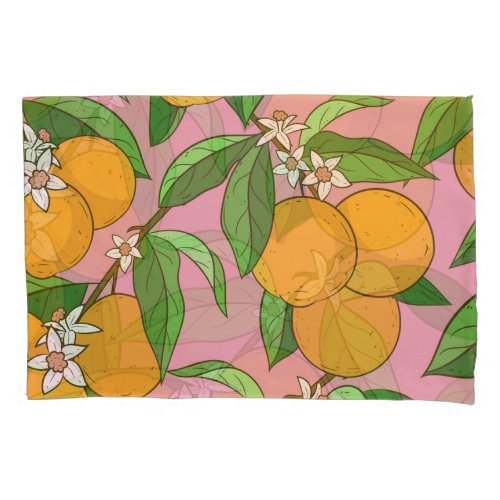 Oranges Flowers Pink Seamless Pattern Pillow Case