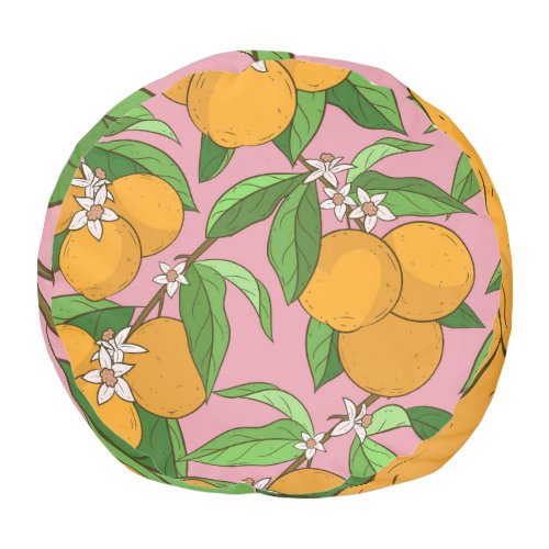 Oranges Flowers Pink Seamless Pattern Pouf