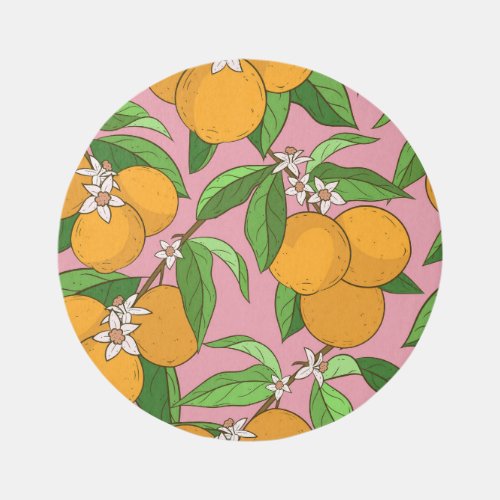 Oranges Flowers Pink Seamless Pattern Rug
