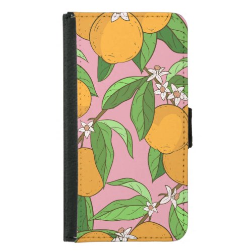 Oranges Flowers Pink Seamless Pattern Samsung Galaxy S5 Wallet Case