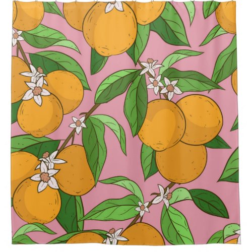Oranges Flowers Pink Seamless Pattern Shower Curtain
