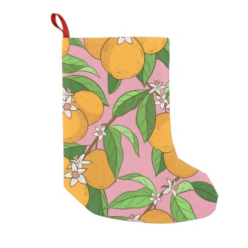 Oranges Flowers Pink Seamless Pattern Small Christmas Stocking