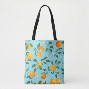 Oranges, flowers: textile seamless pattern. tote bag