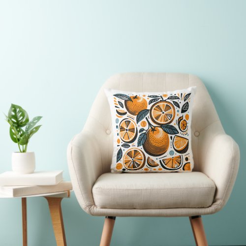 Oranges fruit drawing throw pillow