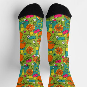 Oranges Fruit Vines Retro Pharmacy Socks