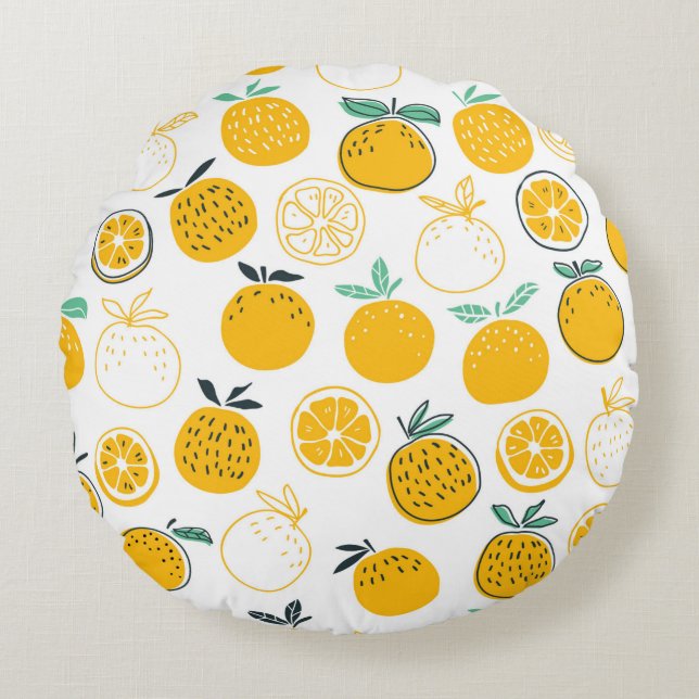 Oranges fruits seamless pattern round pillow (Front)