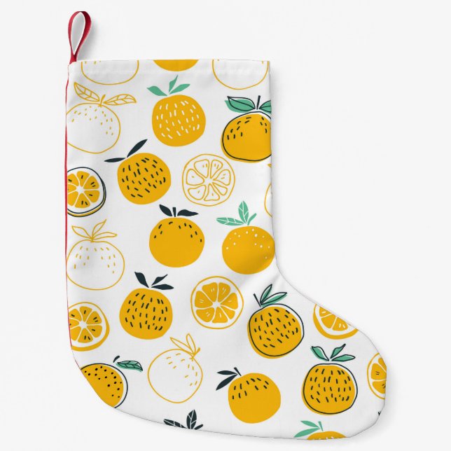 Oranges fruits seamless pattern small christmas stocking (Front)