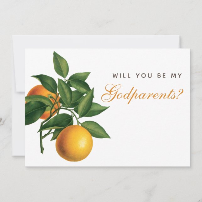 Oranges Godparents Proposal Botanical Green Leaves Card (Front)