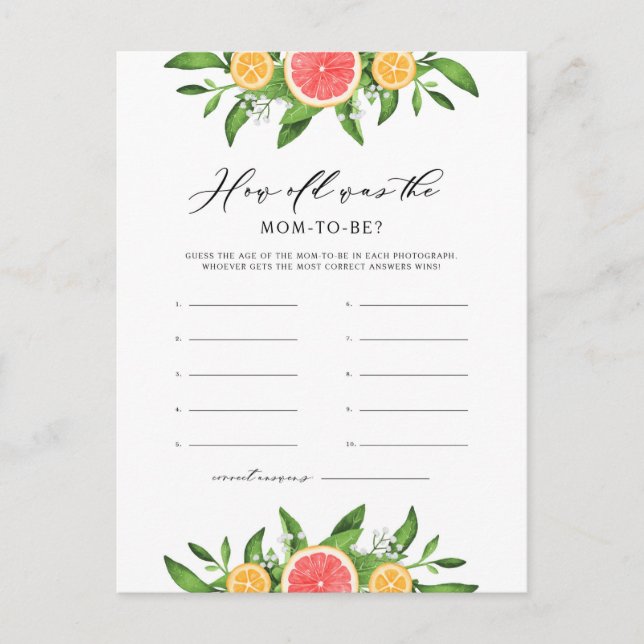 Oranges & Grapefruit How Old Was Mom-to-be Card (Front)