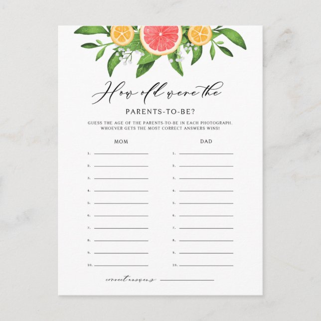 Oranges & Grapefruit How Old Were the Parents Card (Front)