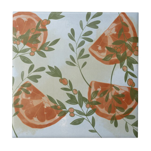 Oranges Greenery   Ceramic Tile (Front)