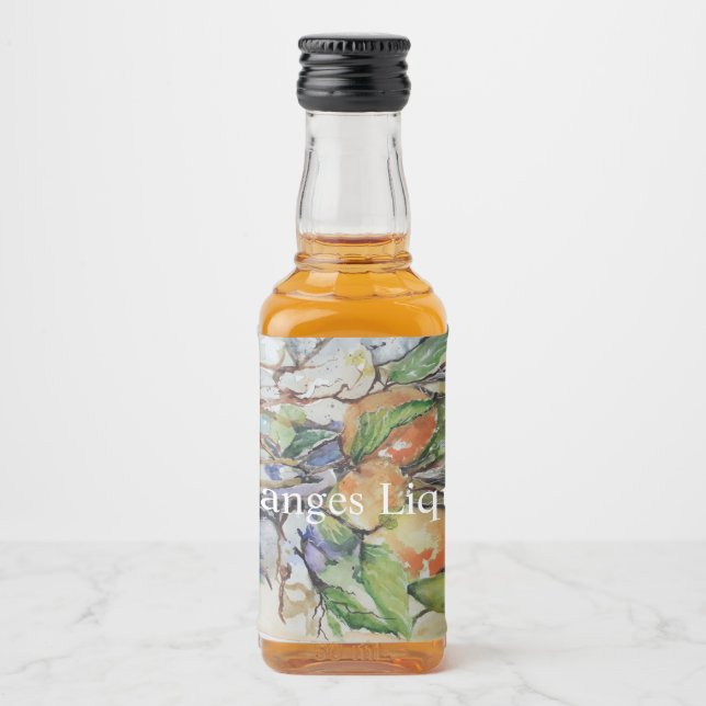 Oranges in the tree. Watercolour Liquor Bottle Label (Front)