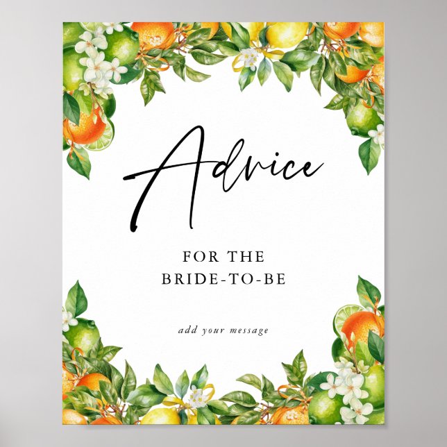 Oranges Lemon Citrus bridal shower Advice Poster (Front)