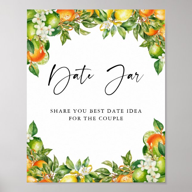 Oranges Lemon Citrus bridal shower Date Jar Game Poster (Front)