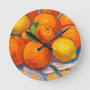 Oranges Lemons Still Life Round Clock