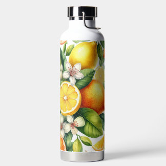 ORANGES LEMONS TROPICAL FLOWERS WATER BOTTLE