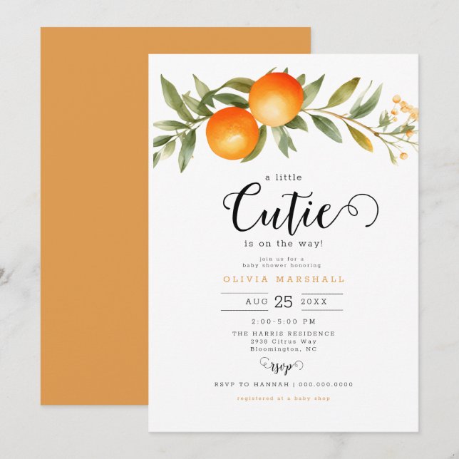 Oranges Little Cutie Baby Shower  Invitation (Front/Back)