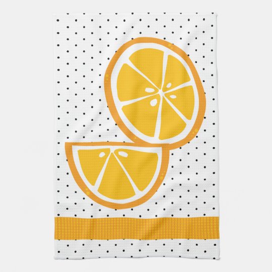 Oranges on a Black Polka Dots Kitchen Towels