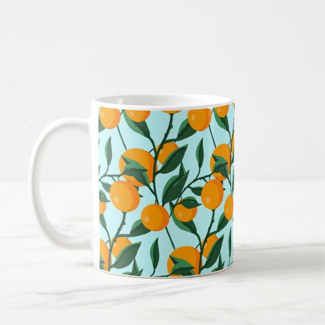 oranges on leaf branches seamless pattern, citrus  coffee mug (Left)