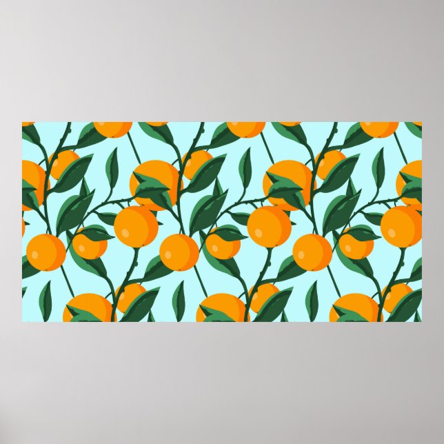oranges on leaf branches seamless pattern, citrus  poster (Front)