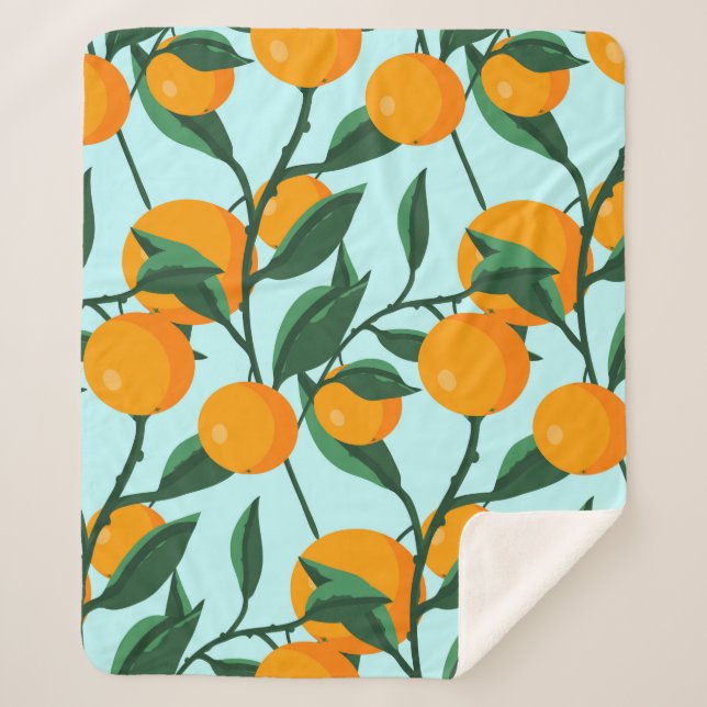 oranges on leaf branches seamless pattern, citrus  sherpa blanket (Front)