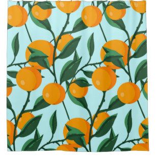 oranges on leaf branches seamless pattern, citrus  shower curtain
