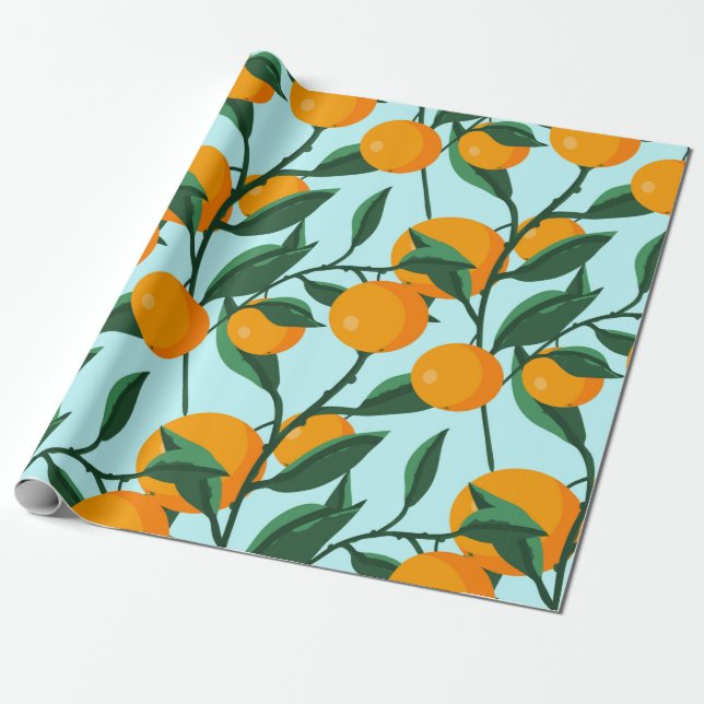 oranges on leaf branches seamless pattern, citrus  wrapping paper (Unrolled)