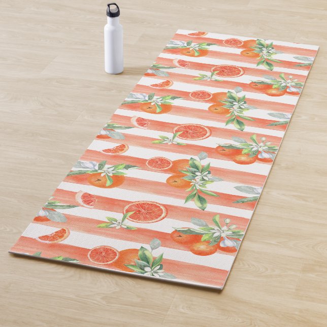 Oranges on Orange and White Stripes Yoga Mat (In Situ)