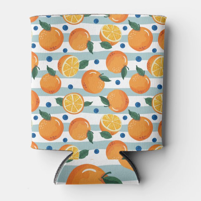 Oranges on striped background, summer pattern. can cooler (Front)