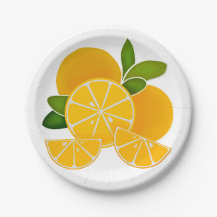 Oranges, orange slices, citrus fruit   paper plates
