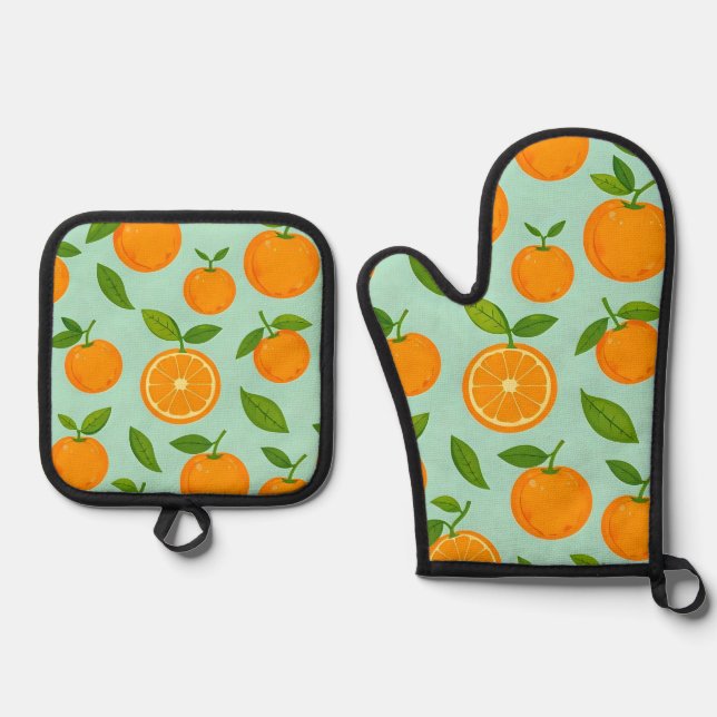 Oranges Oven Mitt & Pot Holder Set (Front)