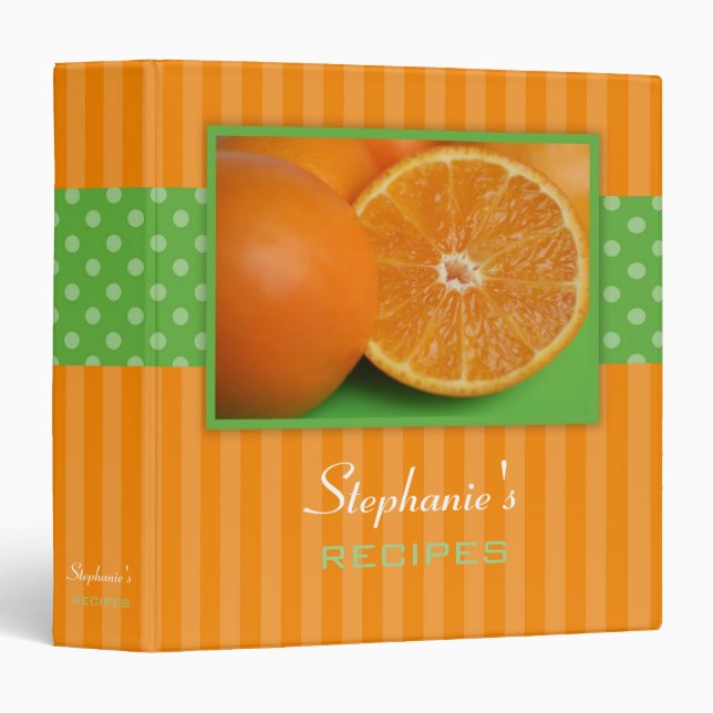 Oranges Polka Dot Stripe Recipe Binder (Front/Spine)