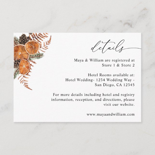 Oranges Rustic Holiday Details Enclosure Card (Front)