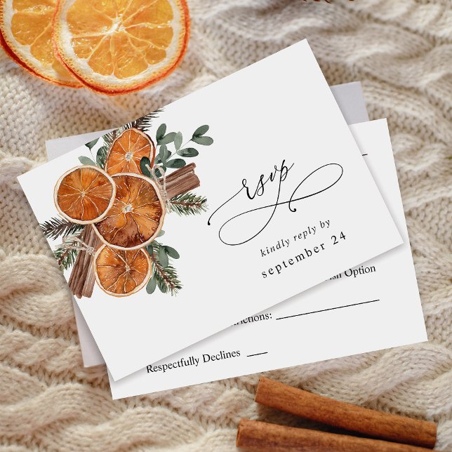 Oranges Rustic Holiday w Meal RSVP 2 Card (Creator Uploaded)
