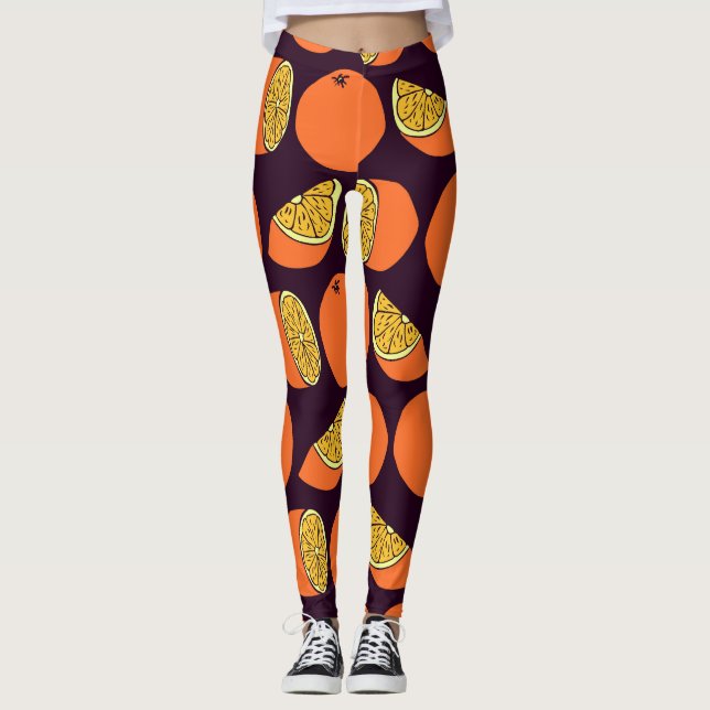 Oranges seamless pattern, vintage texture. leggings (Front)