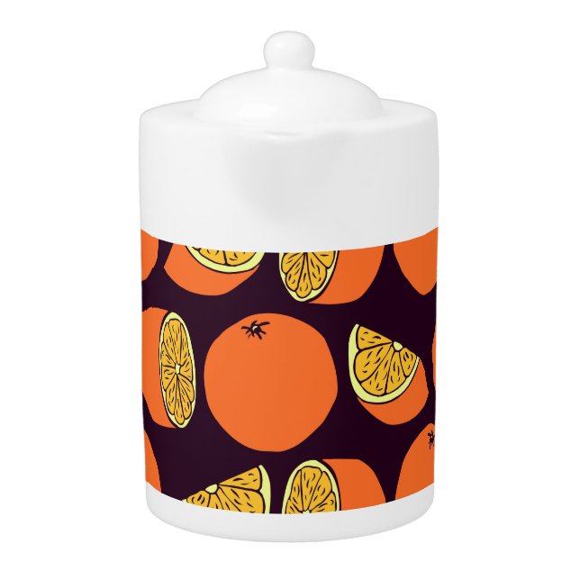 Oranges seamless pattern, vintage texture. teapot (Front)