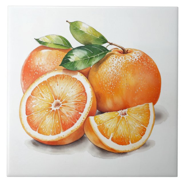 Oranges Sliced and Whole Ceramic Tile (Front)