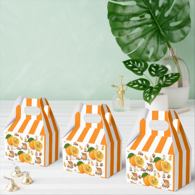 Oranges Stripe Happy Birthday Gable Favor Box  (Multiple)