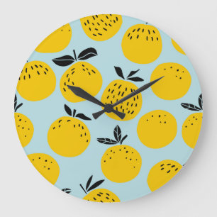 Oranges Summer: Fruitful Vintage Pattern Large Clock