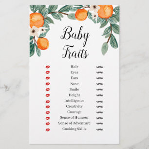 Oranges Twin Baby Shower Baby Traits Game