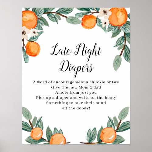 Oranges Twin Baby Shower Late Night Diaper Sign