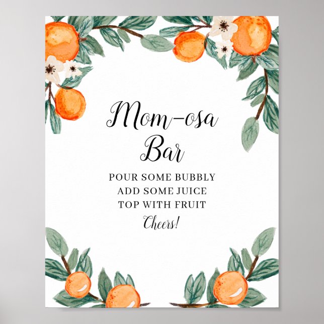 Oranges Twin Baby Shower Mom-osa Bar Sign (Front)