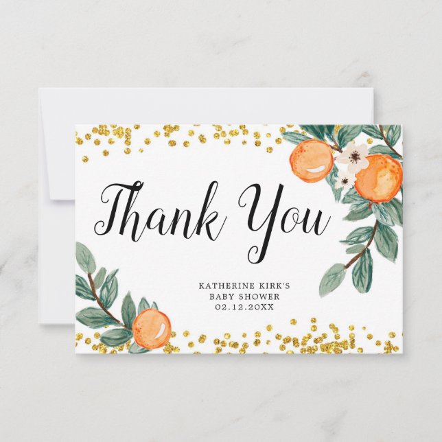 Oranges Twin Baby Shower Thank You Card (Front)