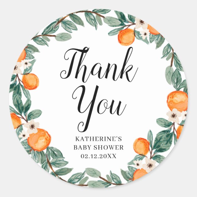 Oranges Twin Baby Shower Thank You Sticker (Front)