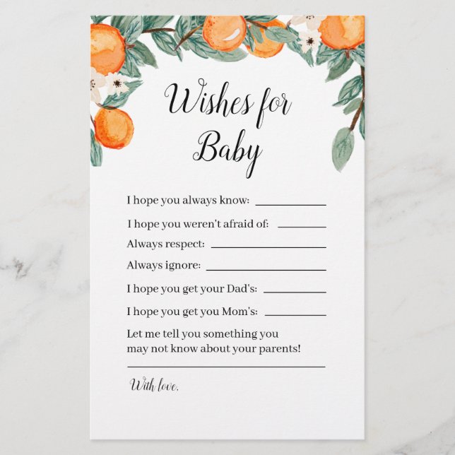 Oranges Twin Baby Shower Wishes for Baby (Front)
