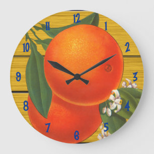 Oranges Vintage Crate Art lue Numbers BWall Clock