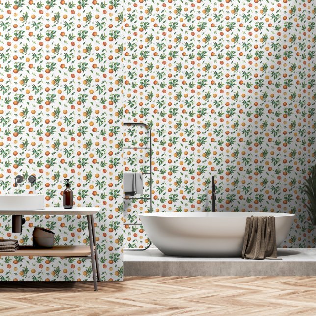 Oranges Watercolor Peel and Stick Wallpaper (Bathroom)