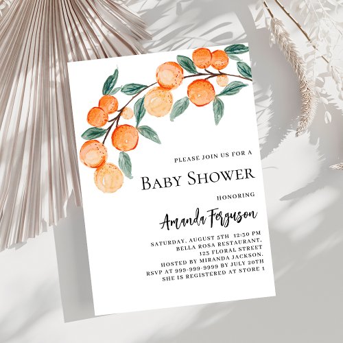 Oranges watercolored baby shower invitation