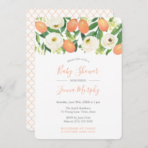 Oranges White Moroccan Quatrefoil Baby Shower Invitation