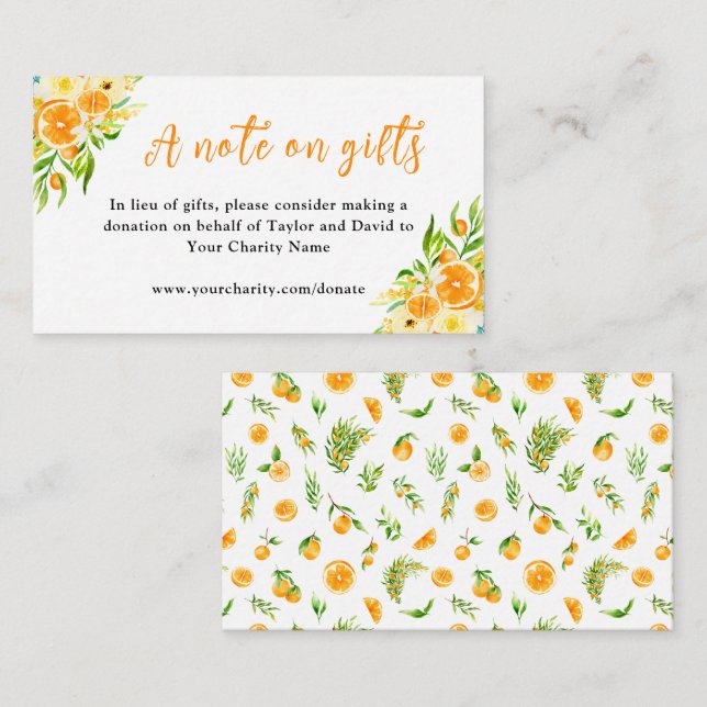 Oranges with Foliage Wedding A Note On Gifts Enclosure Card (Front/Back)